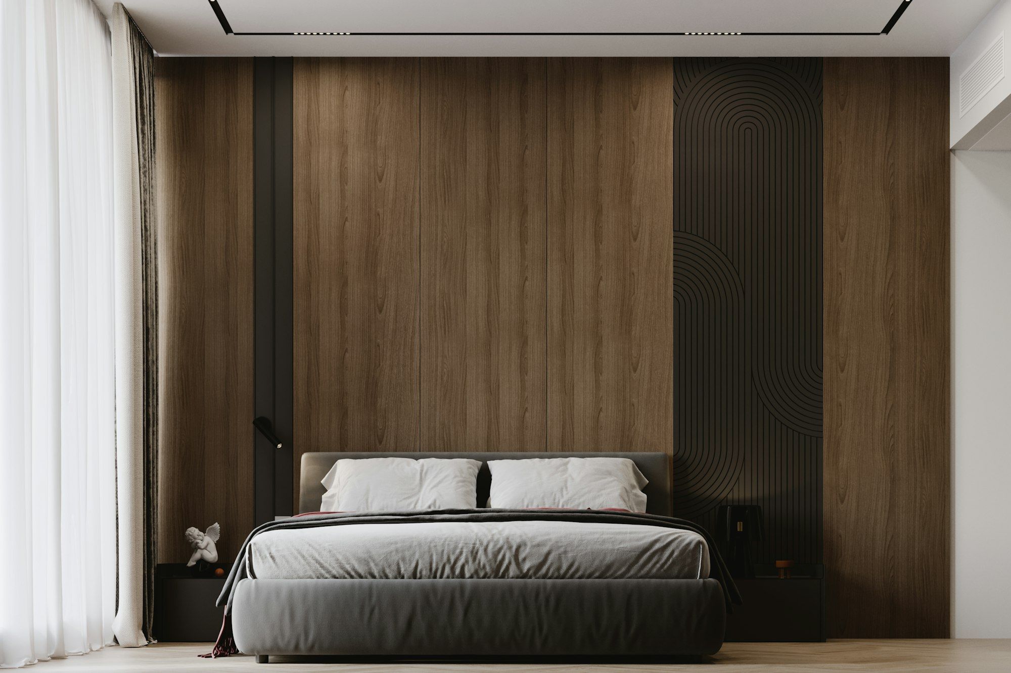 Bedroom with timber wall
